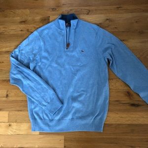 Blue VV Quarter Zip Sweater
